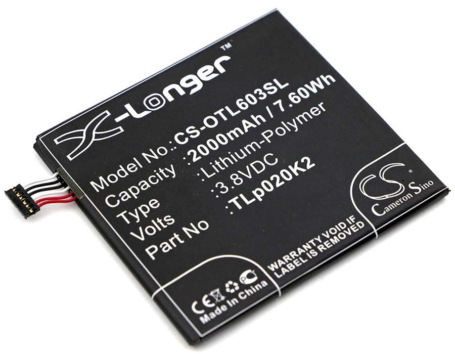 Обновленная батарея Cameron Sino для Alcatel C2000023C2 OT 6039J 6039K 6039S 6039Y 2000 мАч/7.60Wh|Аккумуляторы