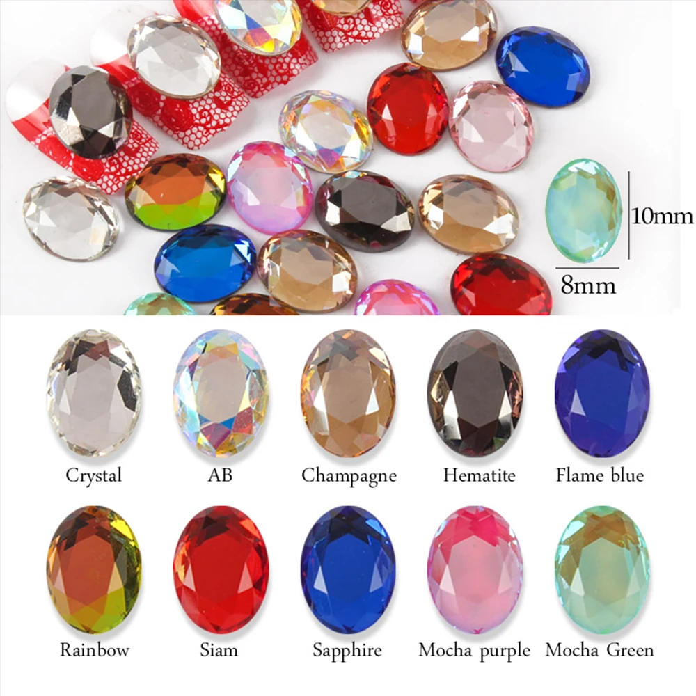 30Pcs/lot New Nail Rhinestones Oval Flat Back Crystal Shiny 3D Strass Gem Stone Manicure Nail Art Decoration Charms Jewelry