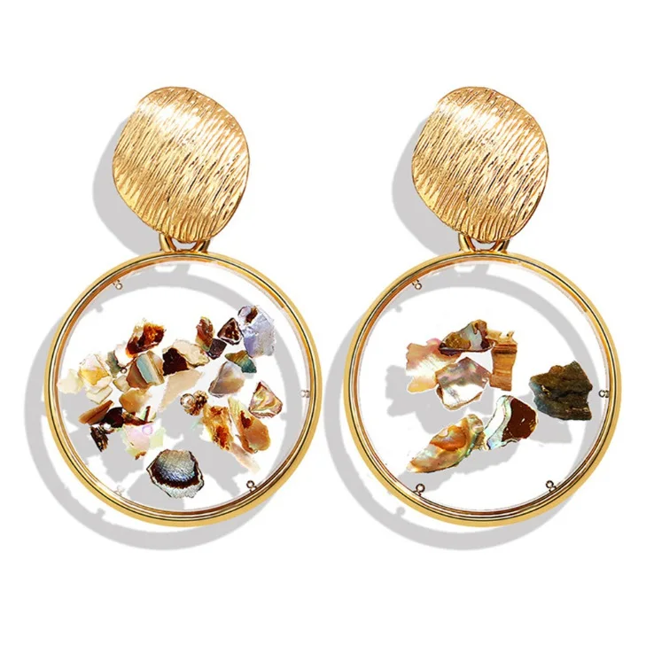 

16 Style Fashion Elegant Geometric Dangle Earrings For Women Creative Retro Alloy Transparent Inlaid With Broken Shells Jewery