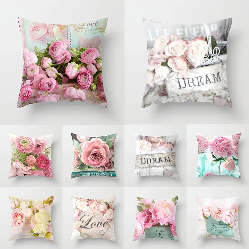 

New Polyester Cover Pillowcase American Country Rose Mediterranean Pillow Case Decor Sofa Throw Pillows Room 45 * 45cm