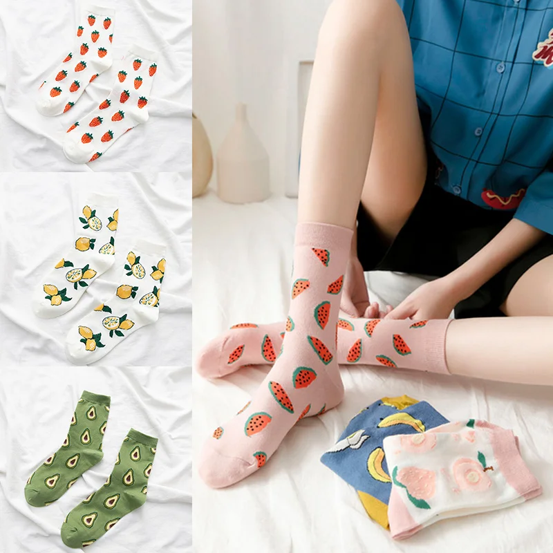 

1 Pair Autumn Fruit Socks for Women Fashion Watermelon Peach Strawberry Banana Cotton Socks Female Cute Harajuku Casual Socks