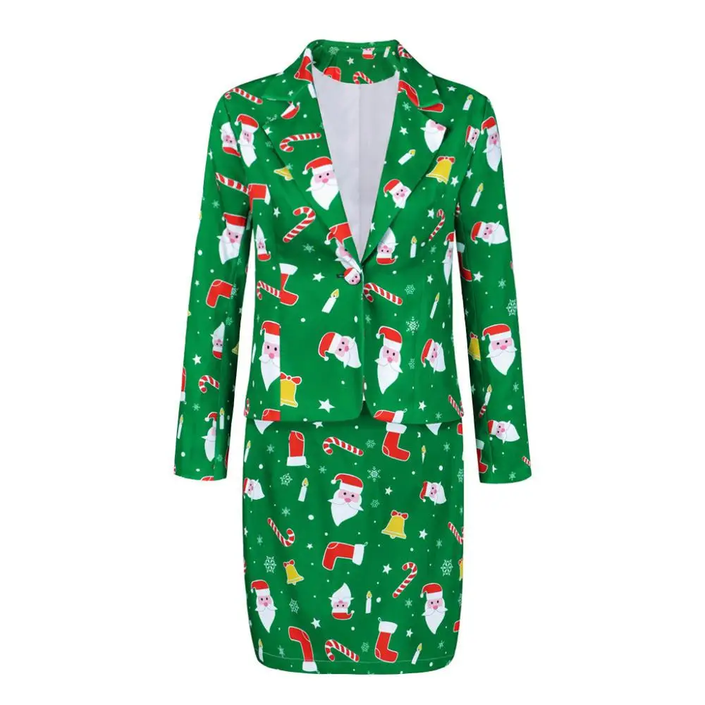 Женская офисная юбка Рождественский костюм с отложным воротником и длинными