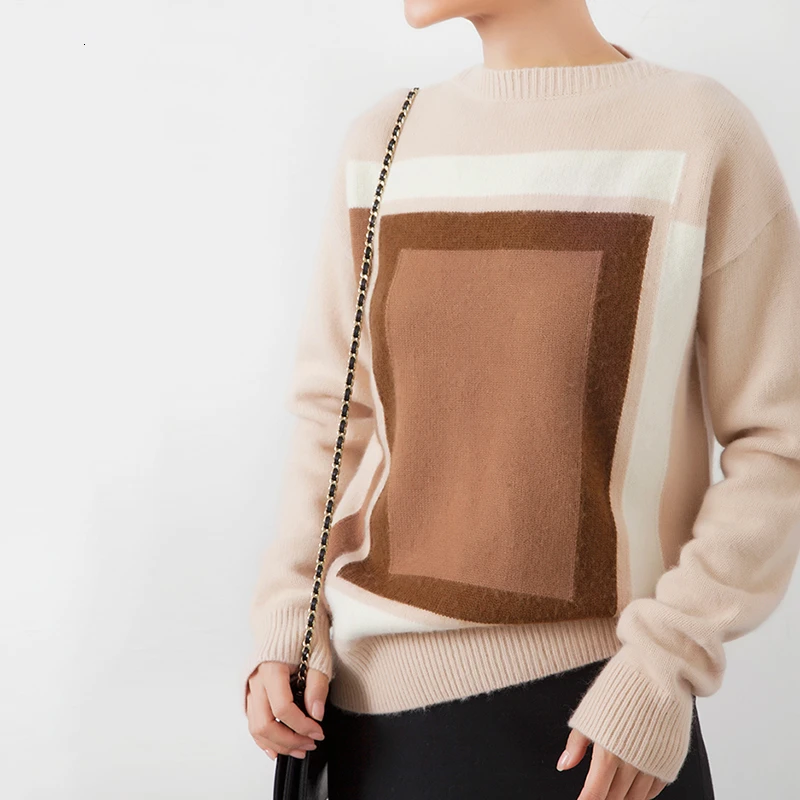 TWOTWINSTYLE вязаный геометрический женский свитер круглый вырез длинный рукав