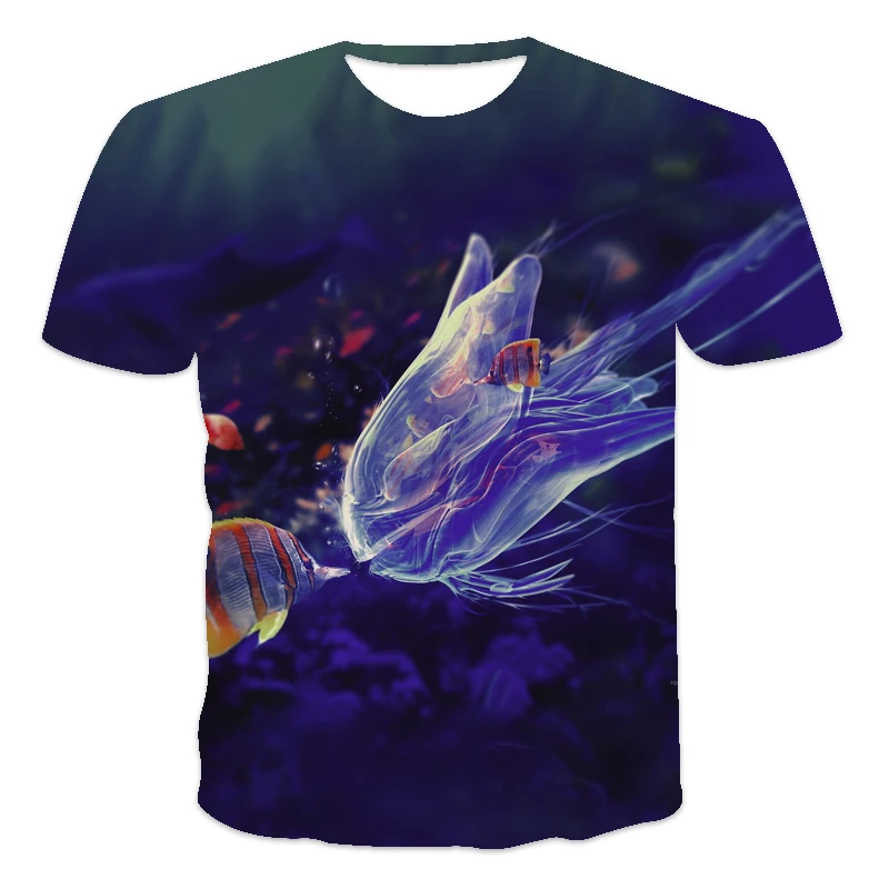 

Deep Sea Jellyfish Design Men's Summer Short Sleeve T-shirt Casual O-neck Tops Transparent Animal Printing S