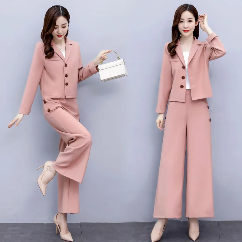 

Early Autumn Small Suit, Female 2020 New Autumn Korean Fashion Fashion Business Wear Wide Leg Pants Two-Piece Female