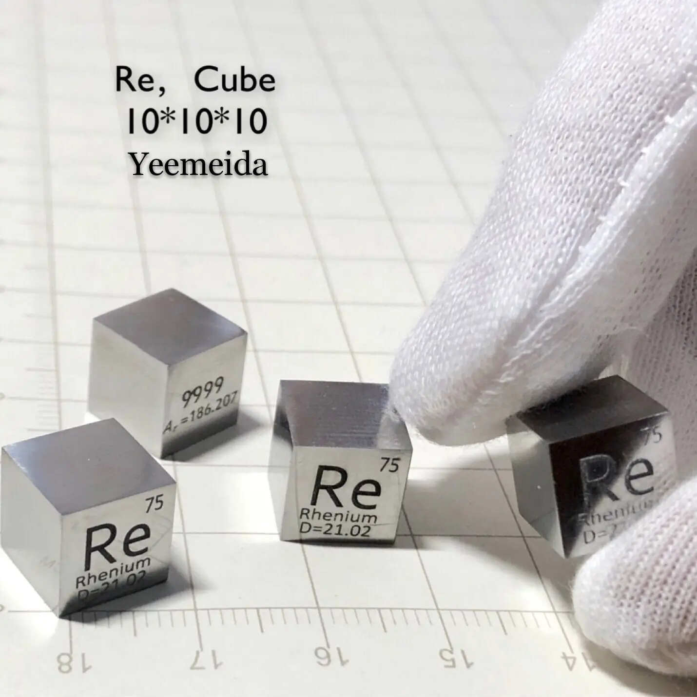

10mm (Re≥99.99%) 6-Sided Polishing /Brushed Finishing Double-Sided Engraved Metal Rhenium Cube Periodic Table Of Elements Cube