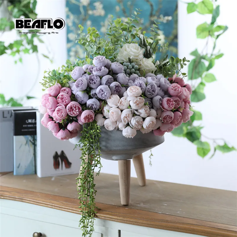 1 букет из 21 искусственных пионов цветов чайной розы шелковые искусственные