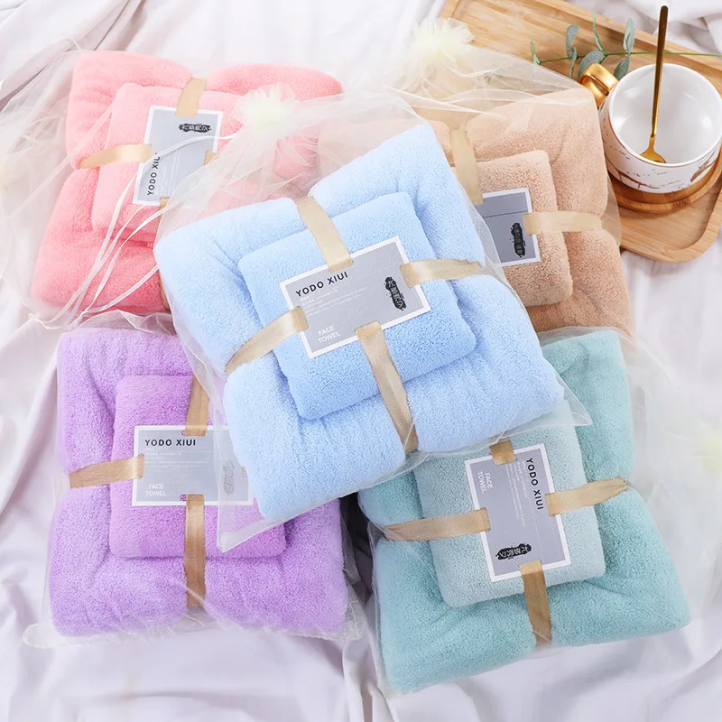 

Household Bathroom Towel 33*75 70*140 2PC Multicolor Towel Microfiber Hair Towel Womens Face Towel Absorbent Towel