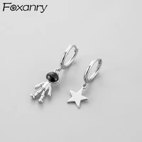 foxanry prevent allergy 925 stamp hoop earrings for women new trendy sweet cute asymmetry star party jewelry girl gift