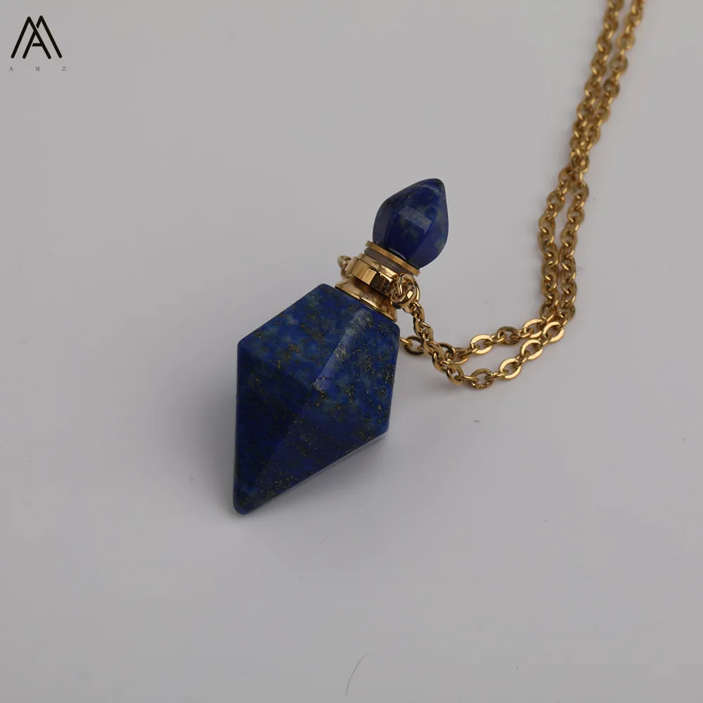 Ограненный ромб белый бирюза Агаты камень карман флаконы духов нержавеющая цепочка ожерелье для женщин ювелирные изделия подарок DSS-190AMBH