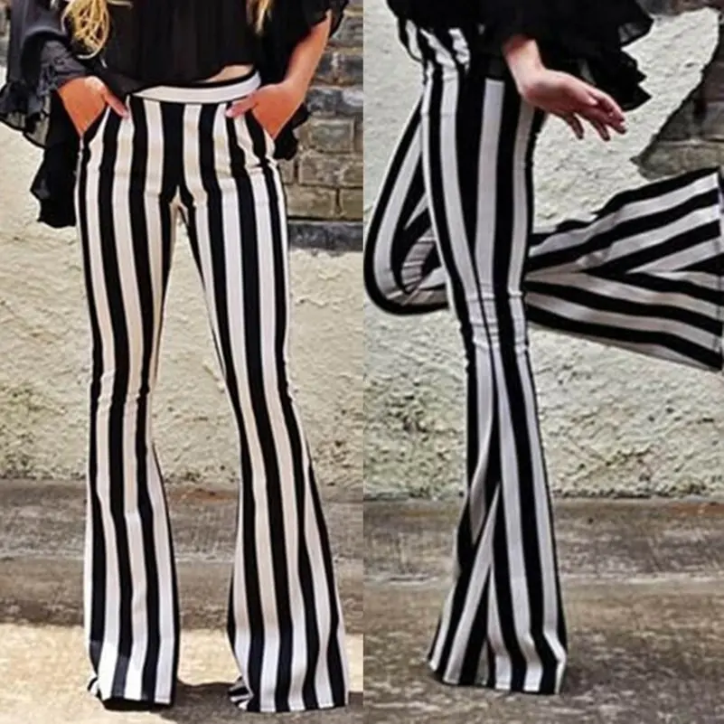 Женские осенние модные вертикальные полосатые широкие брюки с принтом