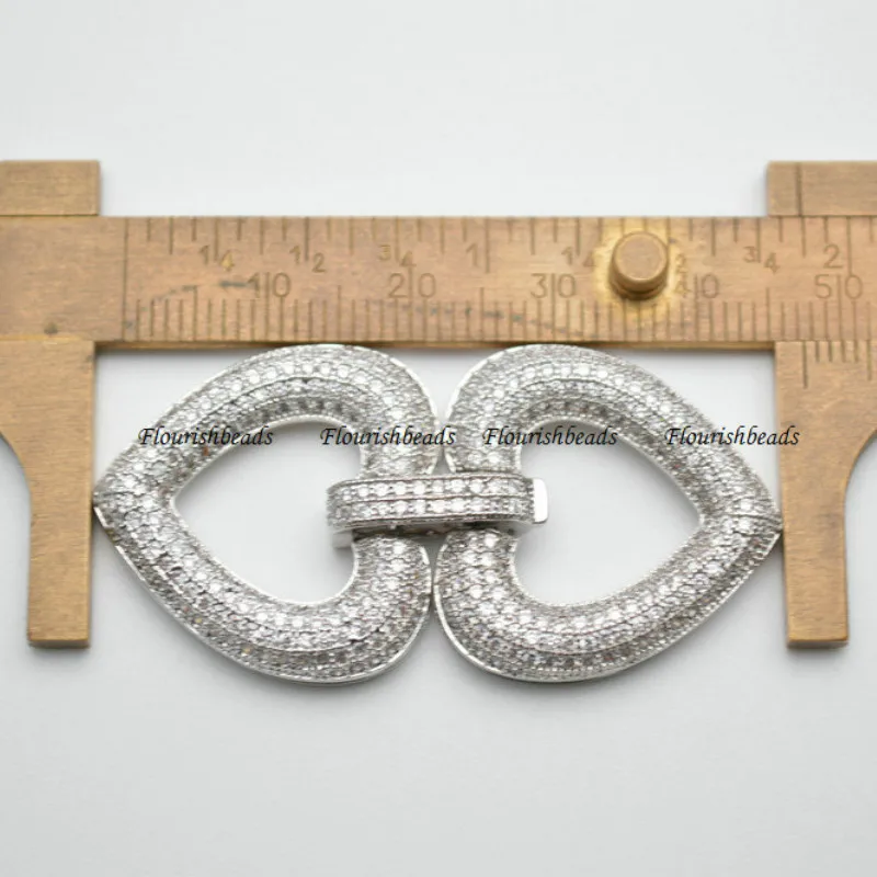 24x48mm Paved CZ Beads Double Heart Shape Necklace Clasps Fashion Jewelry Accessories 5pc per Lot