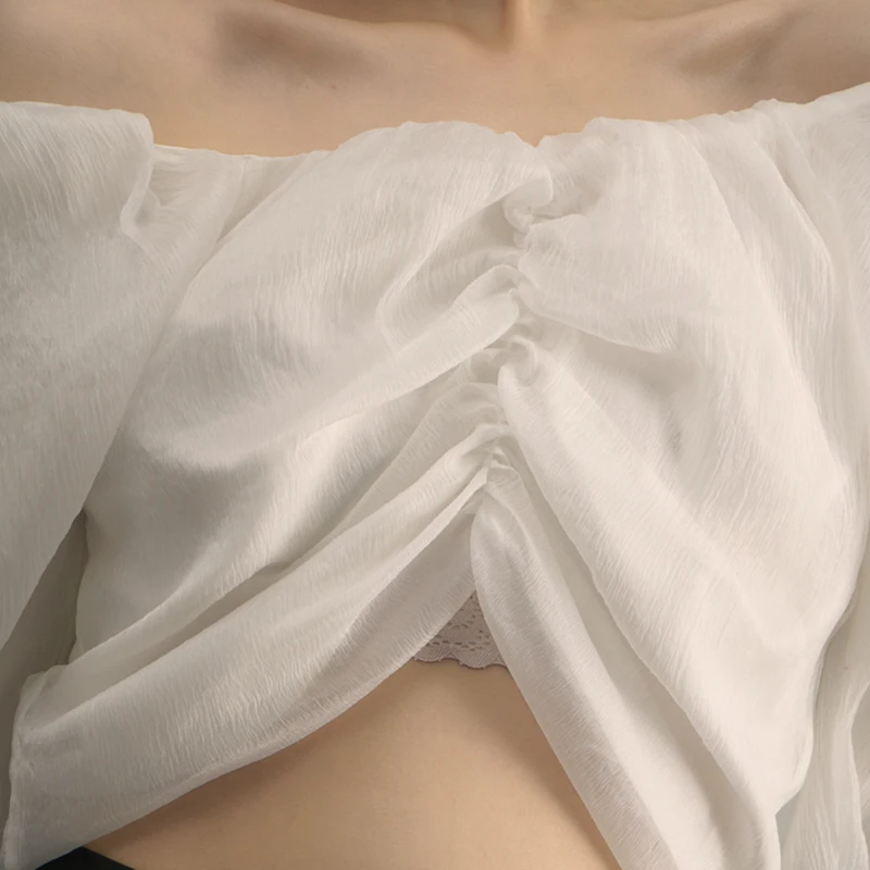 

TWOTWINSTYLE Casual White Shirts For Women V Neck Long Sleeve Short Korean Slim Blouses Females New 2021 Summer Fashion Clothing