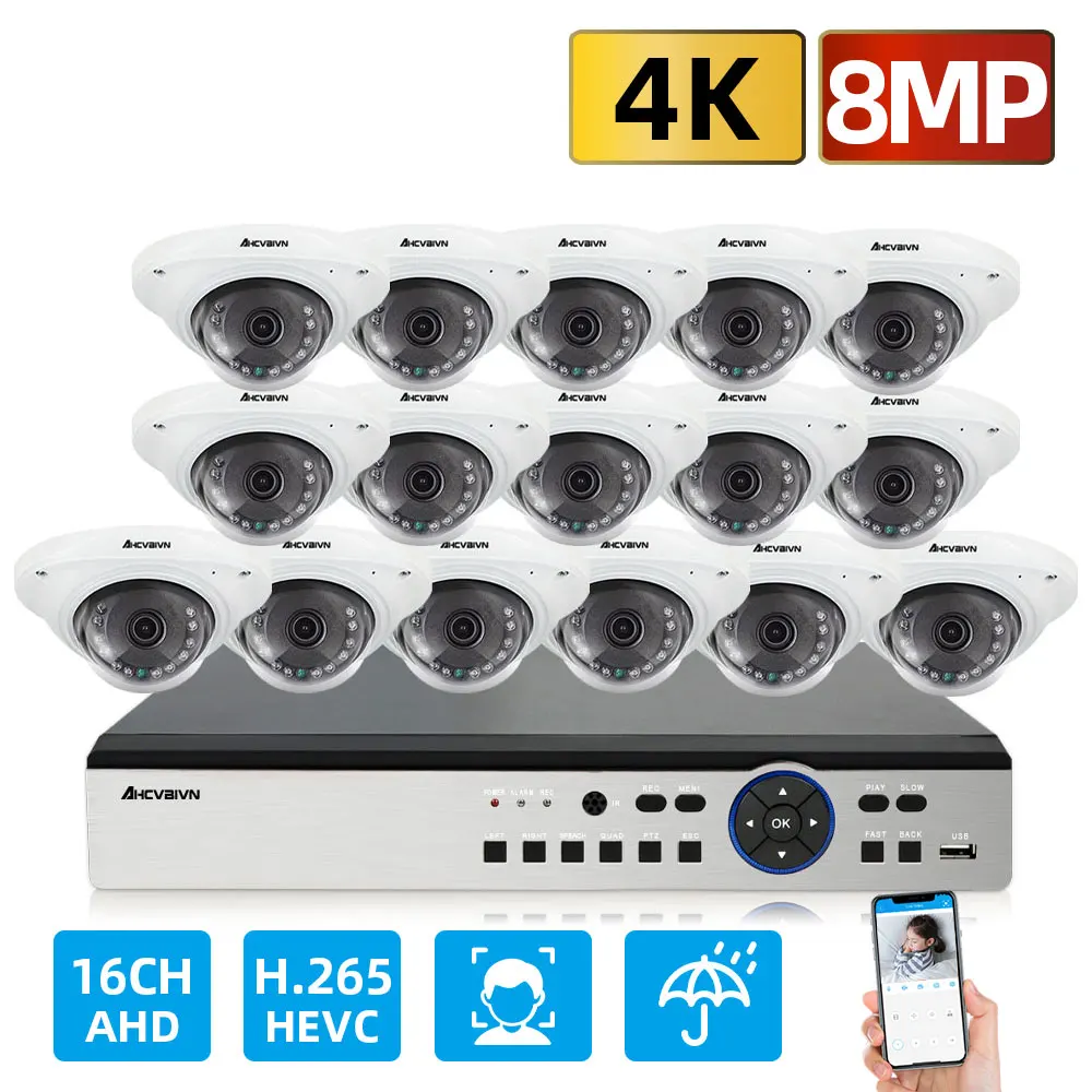 AHCVBIVN 4K Cctv Security System Kit 16CH DVR Outdoor Waterproof Video Surveillance 8MP Explosion proof Camera AHD HDMI Set SONY |