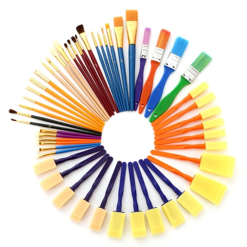 

2022 New Portable Pro Stencil Sponge Brush Nylon Brush Set 50 Types Oil Acrylic Gouache Paint Brush Ideal for Coloring Graffiti
