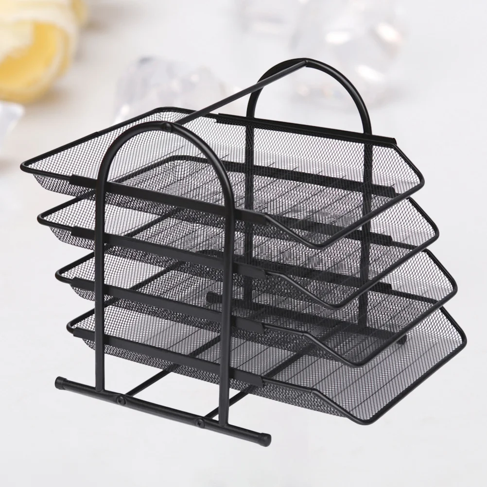 

1Pc 4 Layer File Document Stand Rack Desktop Storage Rack File Holder Organizer Office Supplies for Home School(Black)