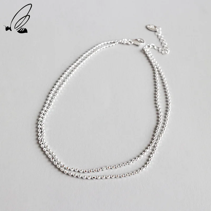 

S'STEEL Double Layer 925 Sterling Silver Anklets For Women Bead Chain Pulsera De Pierna De Mujer Anklet Foot Acessorios Jewelry