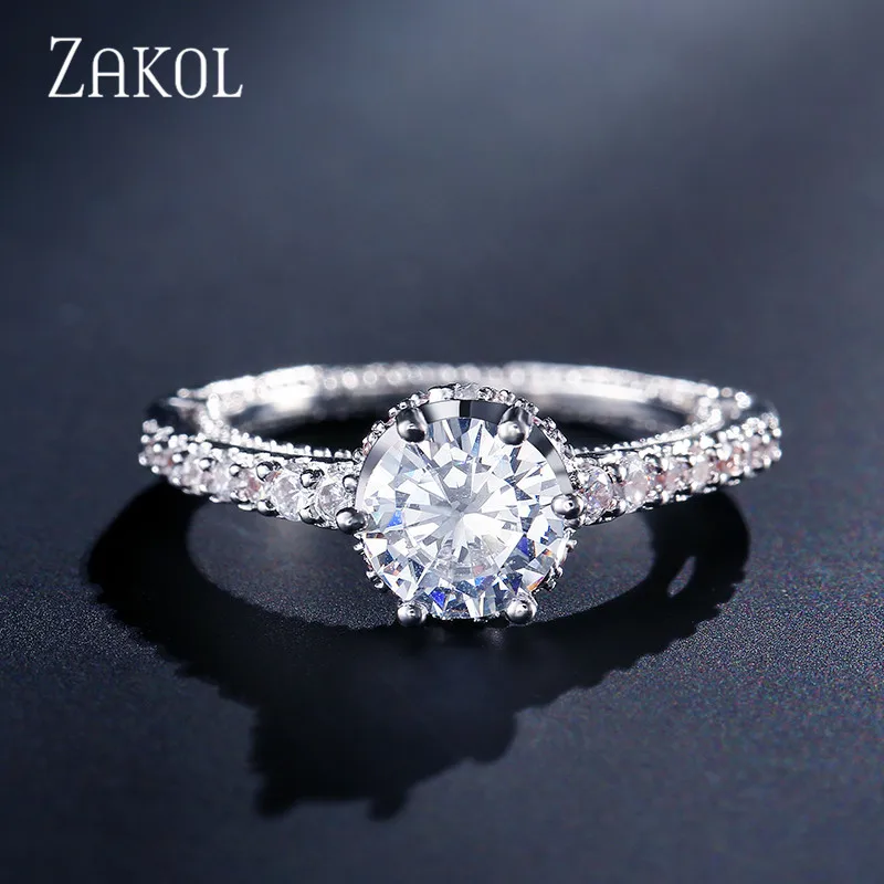 Модные обручальные кольца ZAKOL с 6 фианитами для женщин ювелирные изделия женская