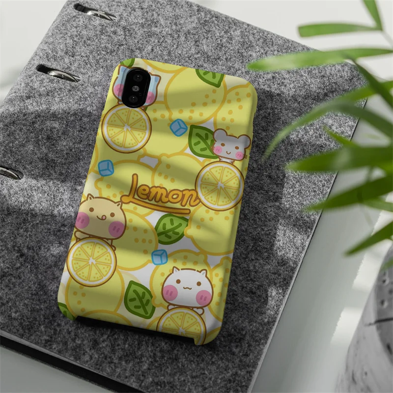

2021 For Phone Case For Iphone 12 11 Pro X Xs Max XR 7 8 Plus Cute Soft Cover Cartoon Fruit Lemon Cat Pattern