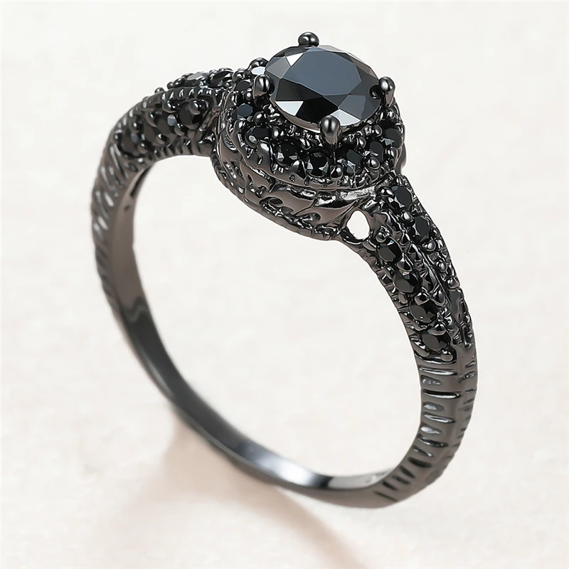 Мужское и Женское Обручальное кольцо из черного золота 14кт с черным кристаллом