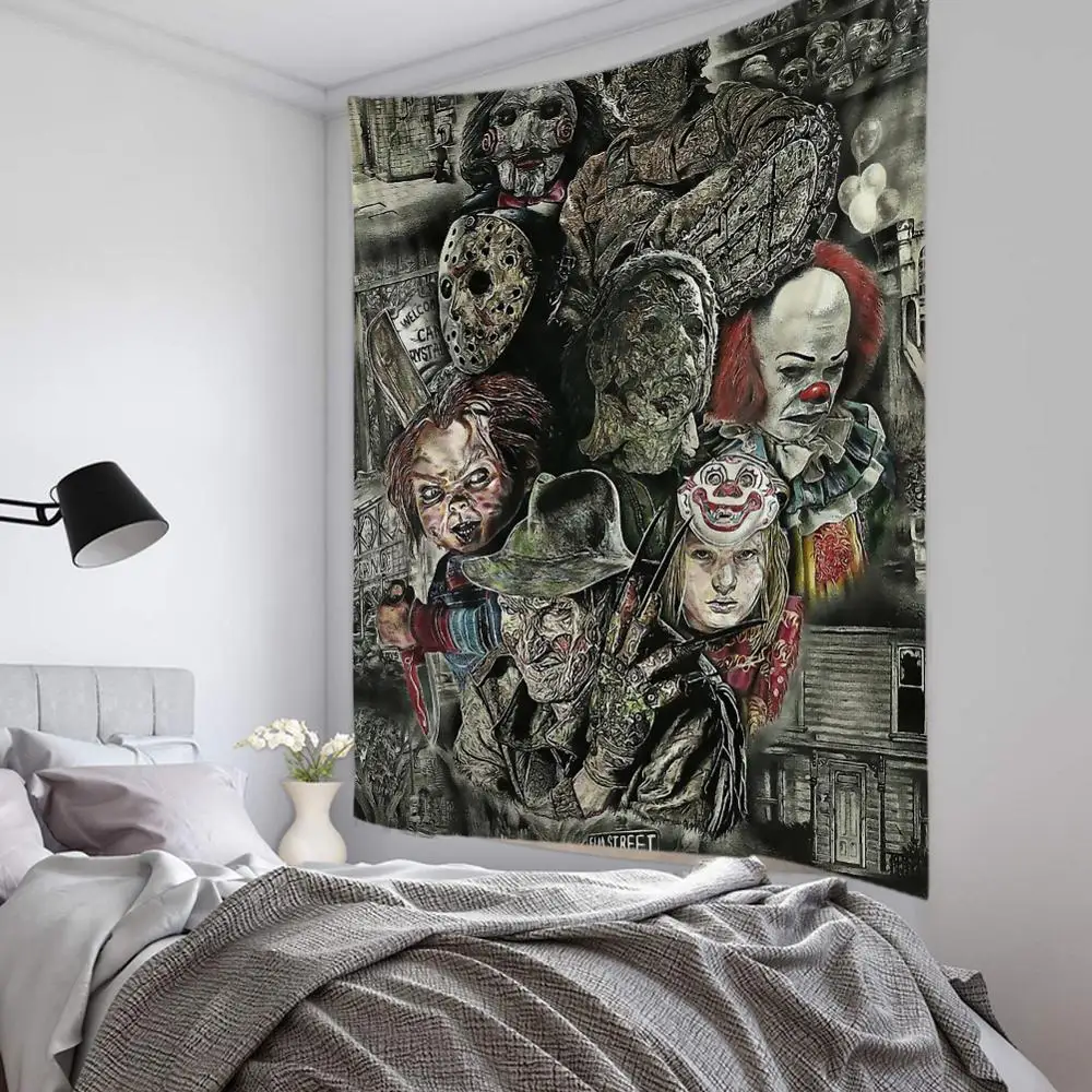 

Lingxia-Devil clown skull print tapestry is soft and easy to care for wall decoration hanging cloth