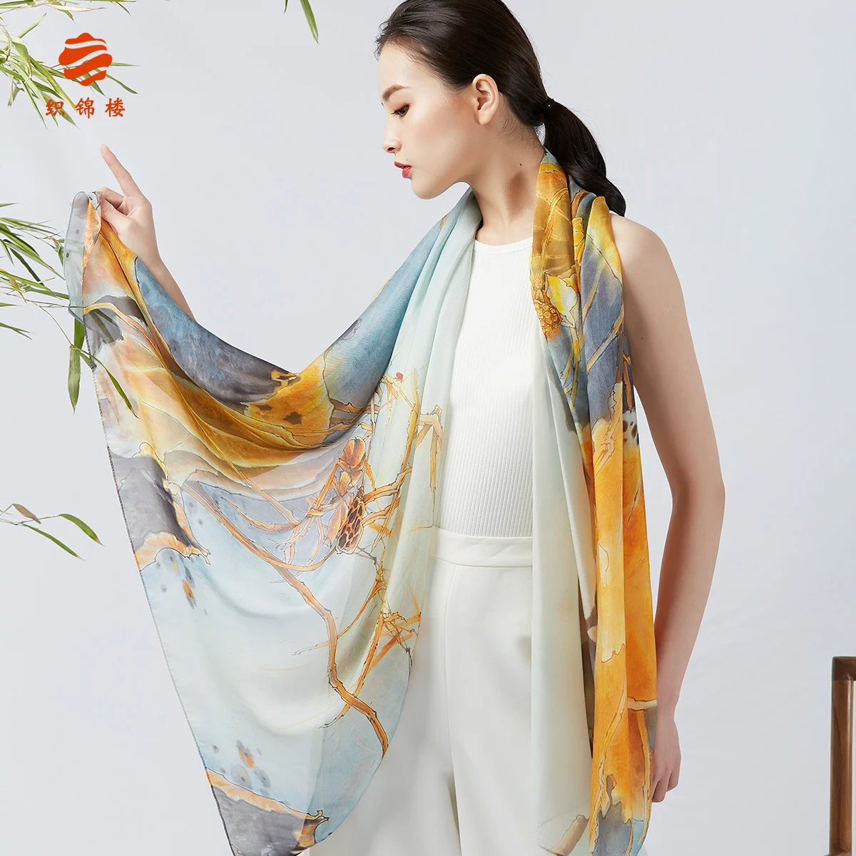 

Zhijinlou Hangzhou Silk Scarf Women's Spring and Autumn Mulberry Silk Scarf Thin and All-Matching Scarf Shawl Outer Match