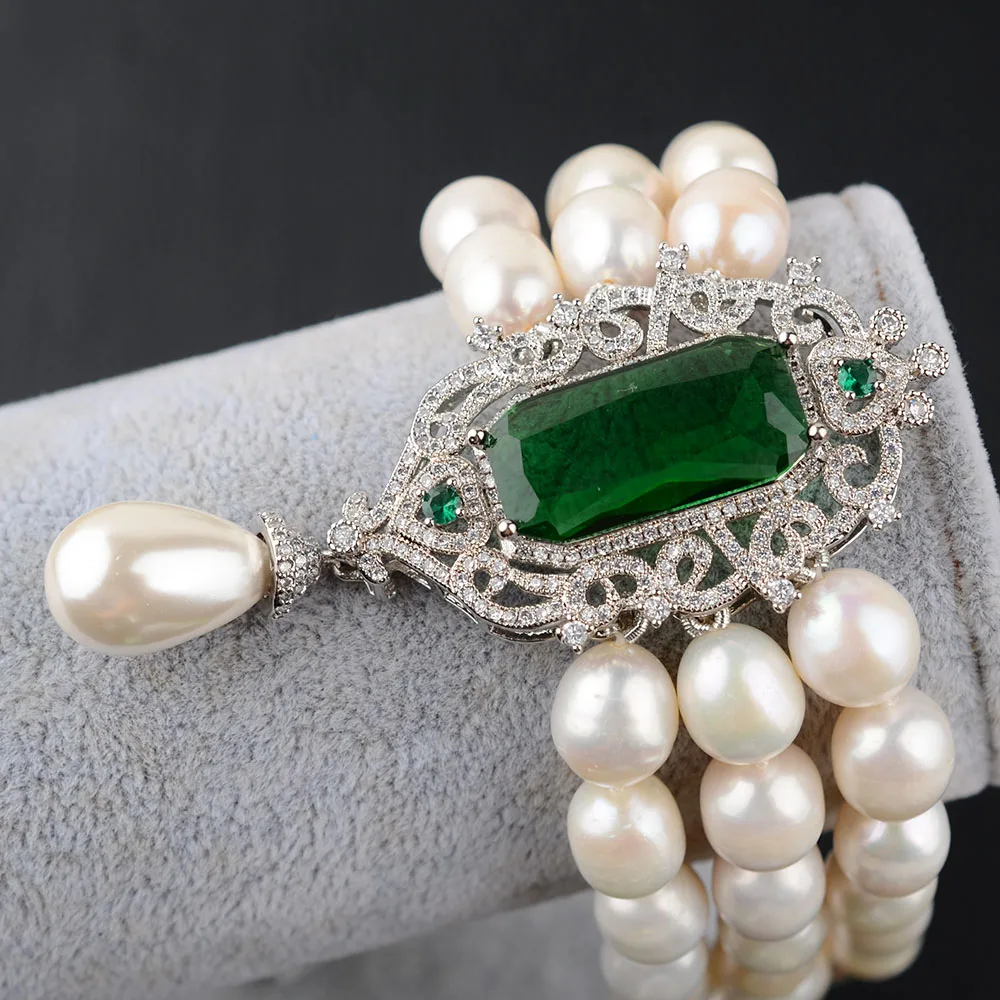 Women's 8&quot White Rice Pearl Bracelet CZ Connector | Украшения и аксессуары