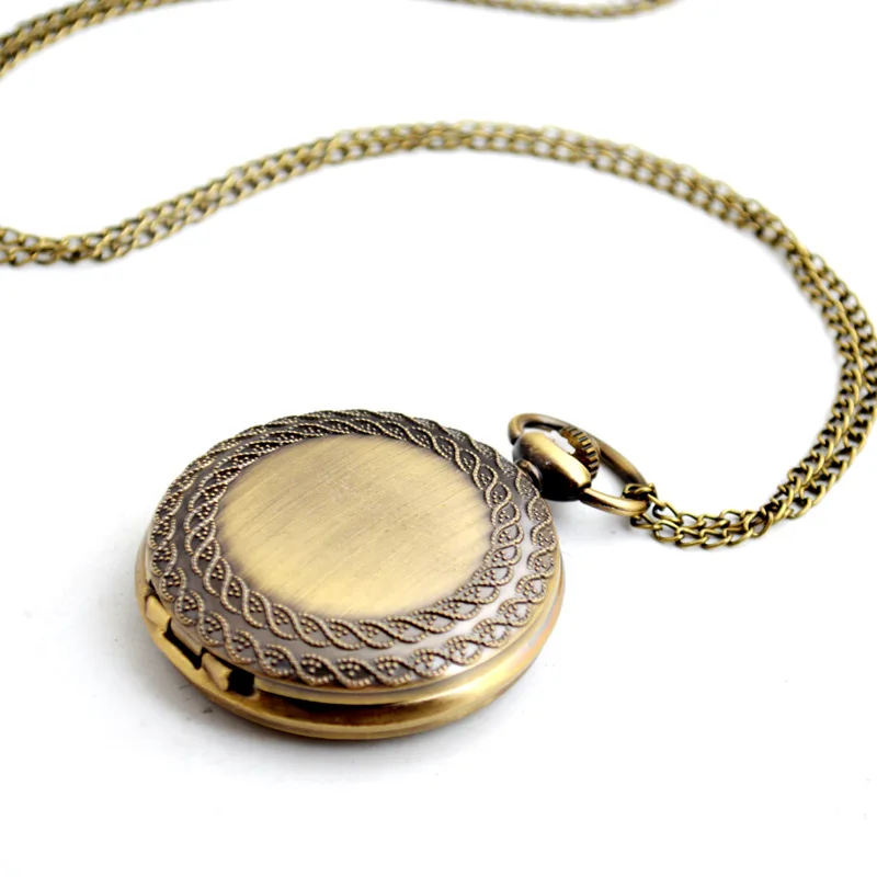 Резные винтажные кварцевые карманные часы Античная Бронза Полые ожерелье