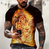 summer new fashion mens tigerlion 3d printing t shirt cool fashion street short sleeve male t shirt exercise tops