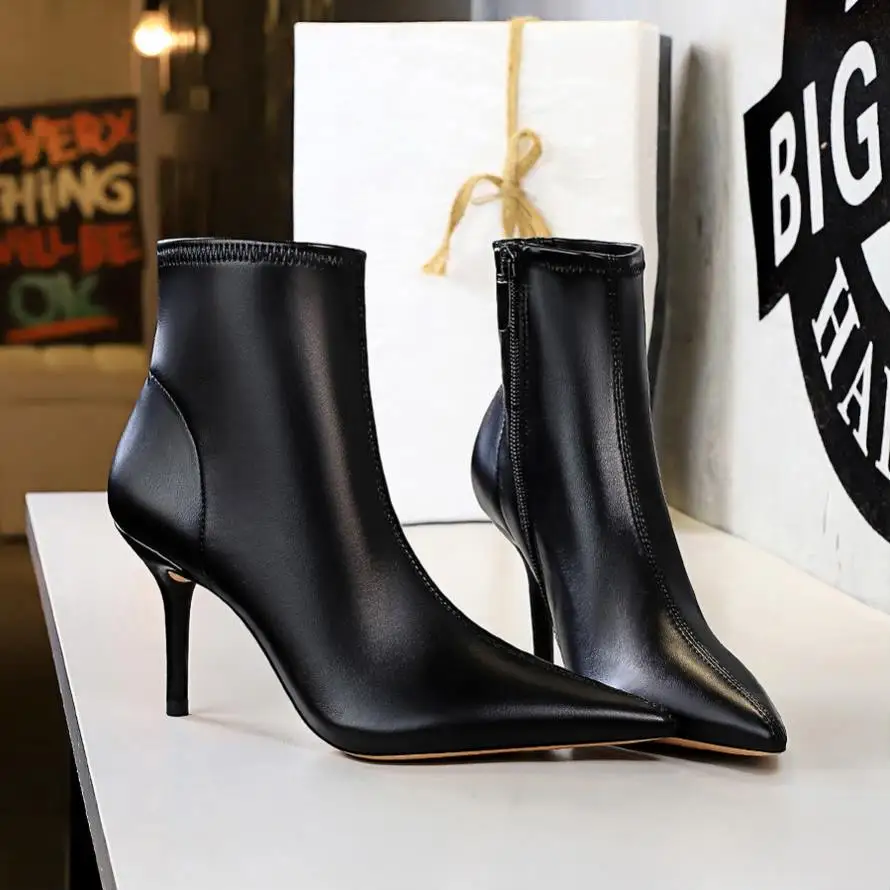 EOEODOIT высокие каблуки-шпильки сапоги для осени и зимы Кожаные ботильоны женская