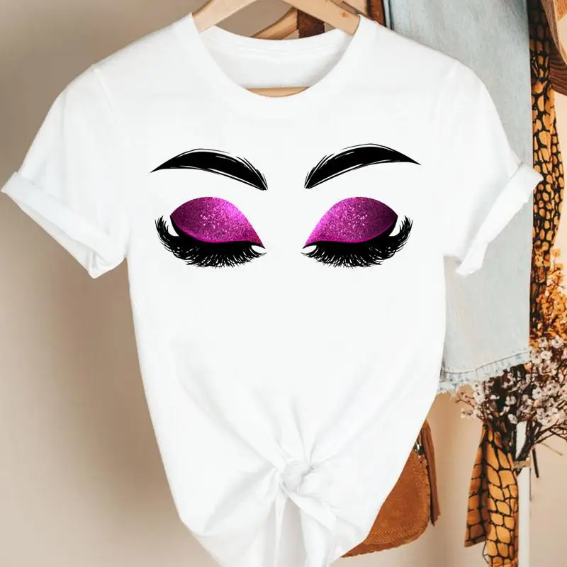 

Women Clothes Eyelash Lovely New Cute 90s Cartoon Summer Short Sleeve Tshirt Female Tee Print Fashion Top Graphic T-shirt