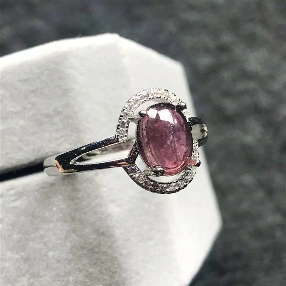 Кольцо с натуральным розовым турмалином и кварцем 9 х7 мм|Кольца| |