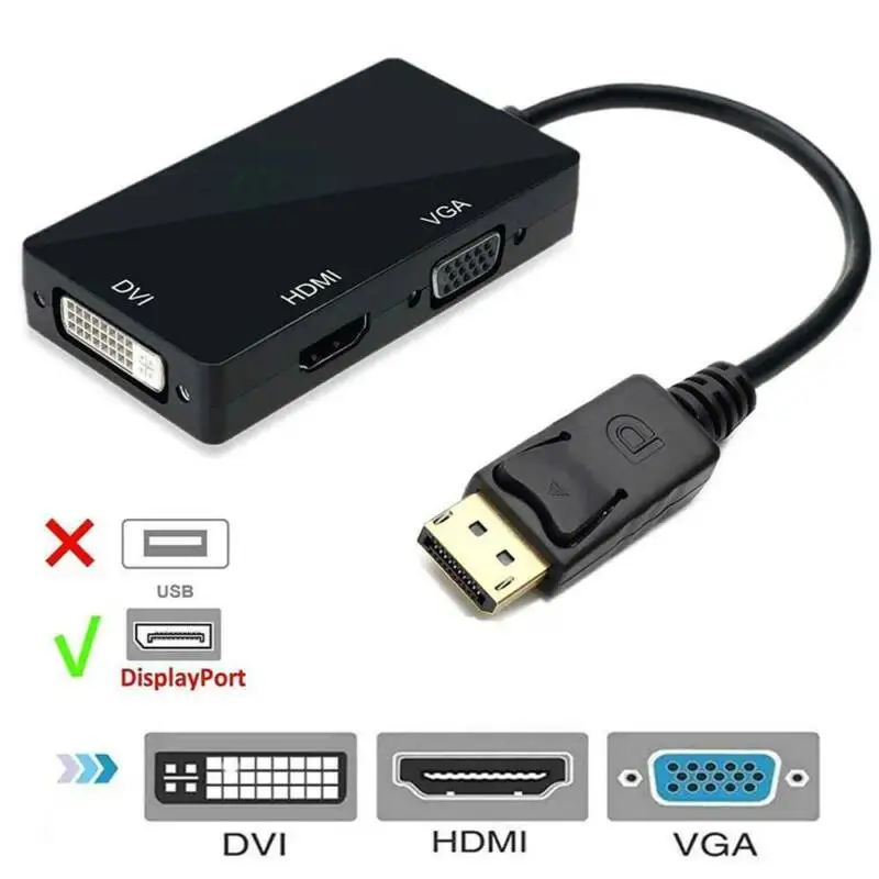 

1080P 3 In 1 Displayport DP Male To HDMI/DVI/VGA Female Cable Adapter Converter