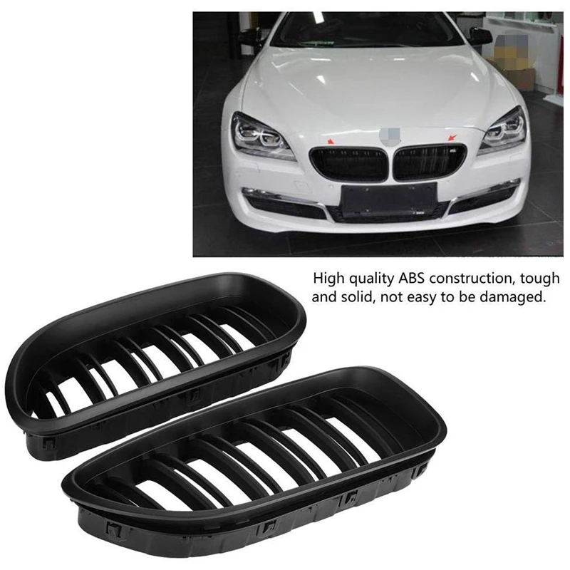 Front Bumper Hood Kidney Grille Replacement Dual Line Sport Grilles for BMW 6 Series F12 F13 F06 640I 650I 2012-2017(Matte Black |