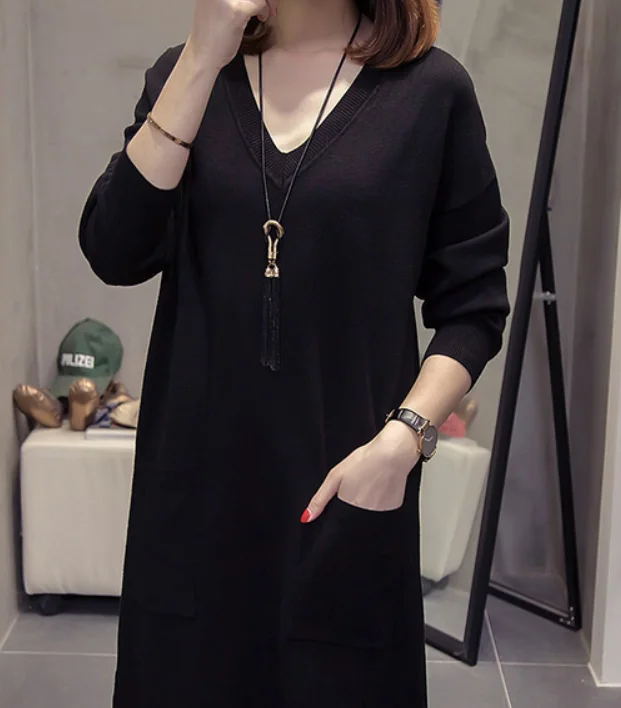 Вязаные длинные свитера размера плюс женские осенние зимние повседневные