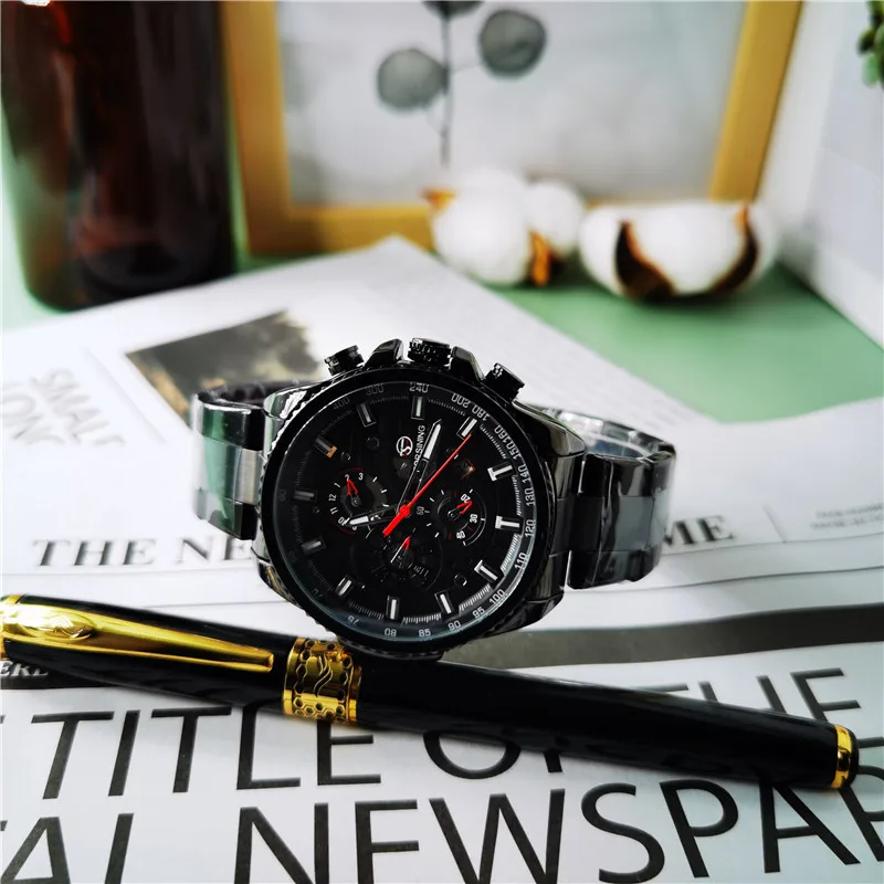 Forsining 2020 Three Dial Stainless Steel Men Mechanical Automatic Watch For Man Luxury Wrist Watches Military Sport Male Clock | Наручные