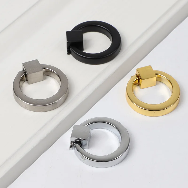 

Modern Circle Handles Color Gold Silver Black Ring Zinc Alloy Door Handles Pulls Cabinet Drawer Knobs For Furniture Hardware