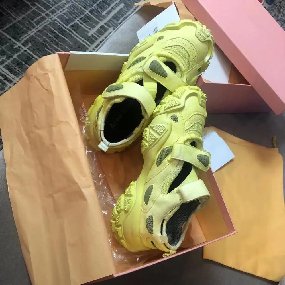 Yellow Hollow Women Chunky Sneakers 2019 New Autumn Cool Casual Breathable Hook Loop Female Footware Shoes Woman | Обувь