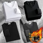 Осенне-зимняя мужская рубашка с бархатной подкладкой, футболка с V-образным вырезом и длинными рукавами, мужское термобелье, топ, одежда