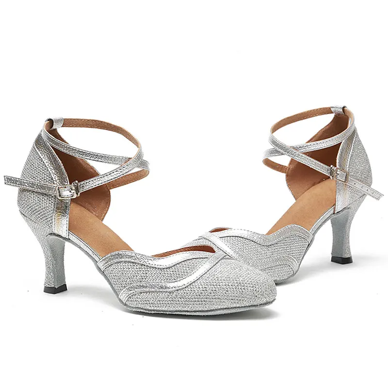 HROYL Women Latin dance shoes Female Girl Ladies tango Ballroom sandal salsa samba PU+Synthesis  Sexy Party Heeled 4.5-10CM