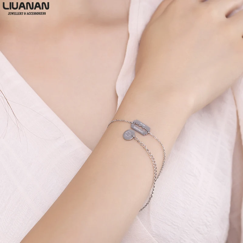 

Stainless Steel Blade Charm Bracelets for Women Female Shaver Shape Adjustable Bracelet Jewelry Lover's Gift for Her