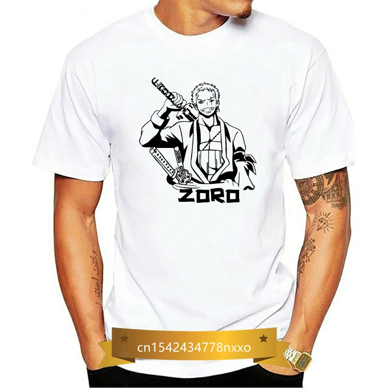 

Roronoa Zoro Sword T Shirt Straw Hat Pirate One Piece Anime Black White Top Mens Funny Design Tee Shirt