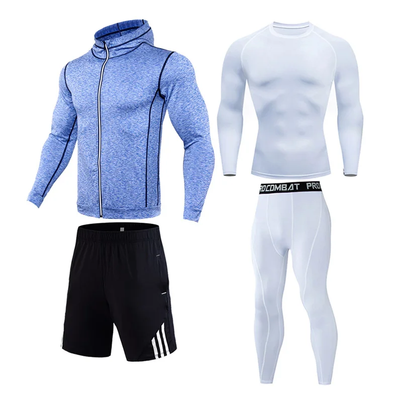 4-piece suit 6 Зимний Открытый костюм для бега полный мужской спортивный костюм Фитнес Компрессионные колготки спортивный костюм толстовка рубашка для бега леггинсы для спортзала спортивная одежда - Цвет: 4-piece suit 6
