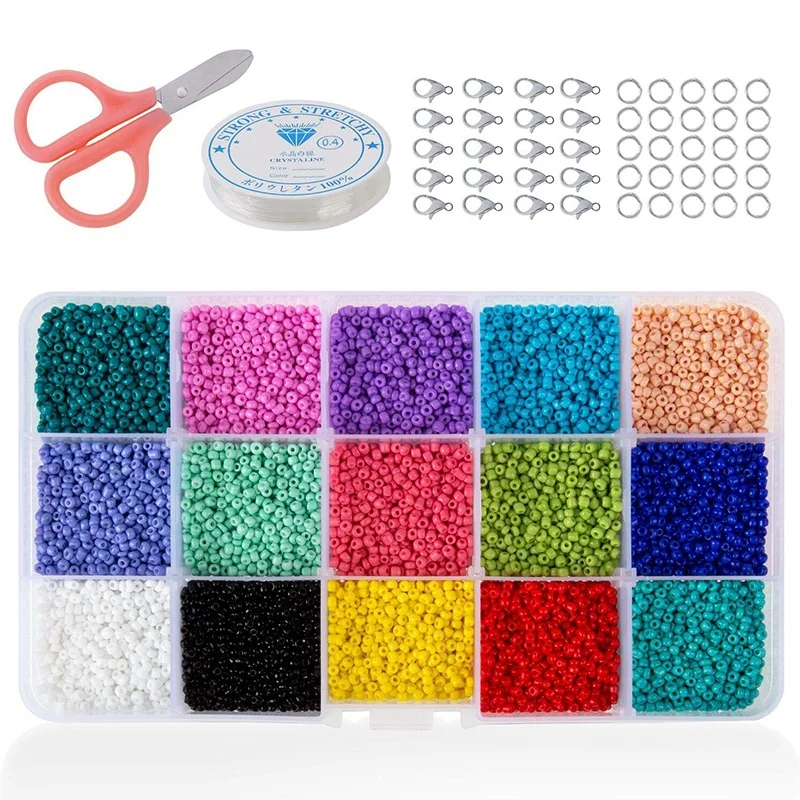 

15000Pcs Glass Seed Beads, Mixed Colors Small Pony Beads Assorted Kit Opaque Color Lustered Loose Spacer Beads, 2mm Round, Hole