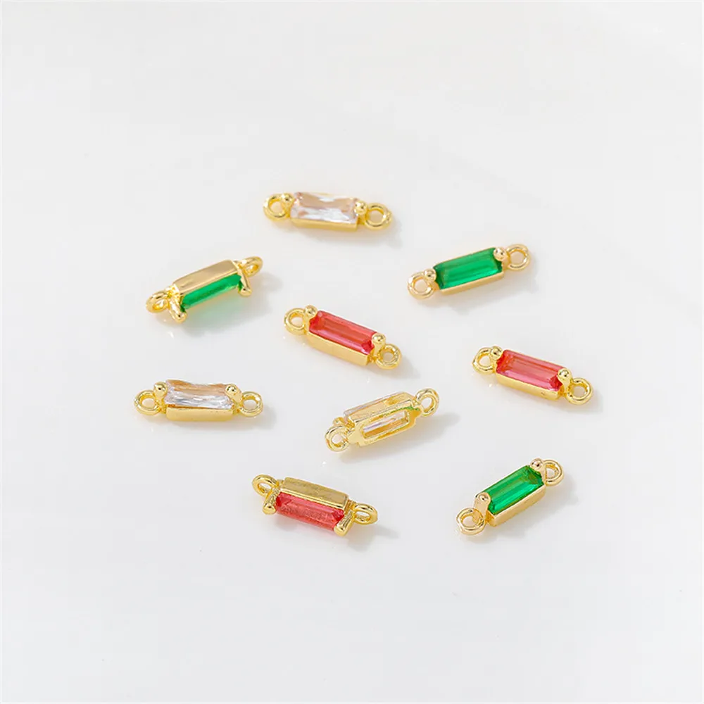 

14k Gold coated color rectangular Zircon Pendant double hanging handmade DIY bracelet necklace jewelry material accessories