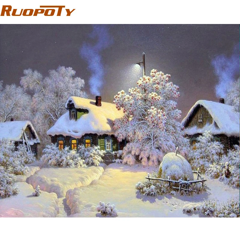 Набор для рисования по номерам на холсте Снежный пейзаж каллиграфия|diy painting|painting