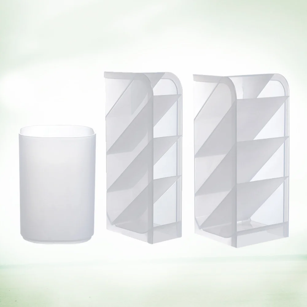 

3Pcs Multifunctional Obliquely Inserted Penholder Office Desk Receipt Box Stationery Shelf(Transparent and Grey)