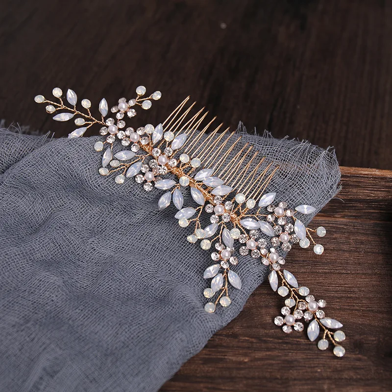 

Bridal Rhinestone Pearl Hair Combs Handmade Crystal Headband Headdress Bride Wedding Hair Accessories