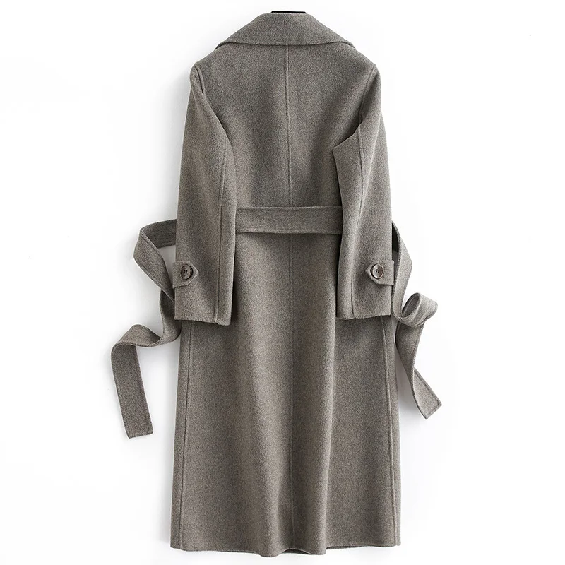 Фото Женское шерстяное пальто длинное двухстороннее с поясом на осень и зиму LX2483 |