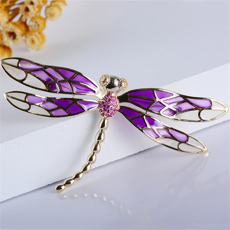 

Vintage Dragonfly Enamel Pin Bling Crystal Brooches for Women Large Insect Brooch Fashion Dress Coat Accessories Cute Jewelry